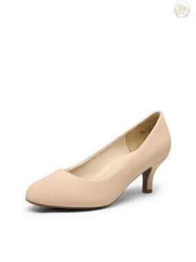Women's Kitten Heel Pumps Comfortable Slip-On Almond Toe Work Heels